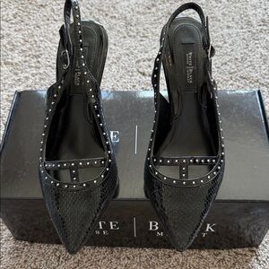 White House Black Market Black Textured Slingback Heels